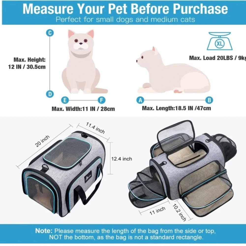 Siivton Pet Carrier Airline Approved, 4 Sides Expandable Cat Carrier Bag